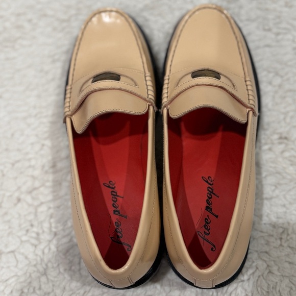 NEW Free People Liv Leather Cream Block Heels Slip on Loafer Sz 40 US 10 Preppy - Picture 7 of 10